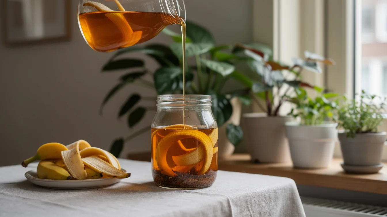 Bananenschillen als meststof: De vloeibare variant voor je januari-planten.