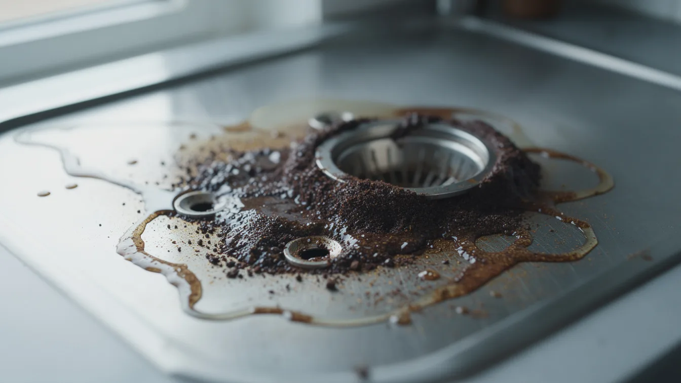 Koffiedik in de gootsteen: De waarschuwing voor je leidingen.